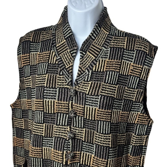 Vintage French Rags Artsy Geometric Print Knit Holiday Chic Substantial Vest 2 - Picture 3 of 11